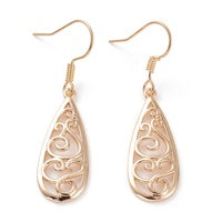 Brass Dangle Earrings - Hollow Teardrop - Bright Silver or Gold
