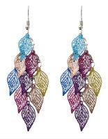 Colorful Hollow Layered Leaf Stacks Hook Drop Dangle Earrings
