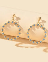 Fashion Blue Rhinestone Gold Circle Dangle Earrings