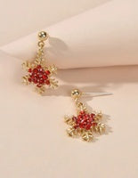 Dainty Rhinestone Gold Snowflake Dangle Earrings - Red or Black