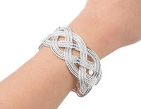 Braided Mesh Brass Cuff Bangle - 70mm - Silver Plated