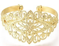 Filigree Brass Cuff Bangle - 58mm - Gold Plated