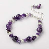 Amethyst Bracelet - 18cm in length - with Extension Chain - Silver Plated