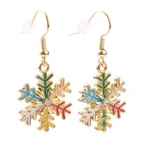Alloy Enamel Snowflake Dangle Earrings with Rhinestone - 40mm - Gold Plated