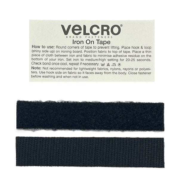 Velcro® Genuine Brand Iron On Hook & Loop Tape - 10cm x 19mm - Black or White
