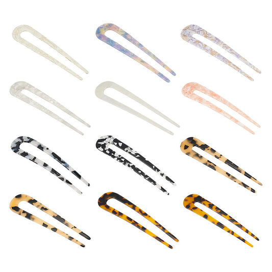Hair Forks - Acrylic - Mixed Colours - 12 Pack - 2 Prongs