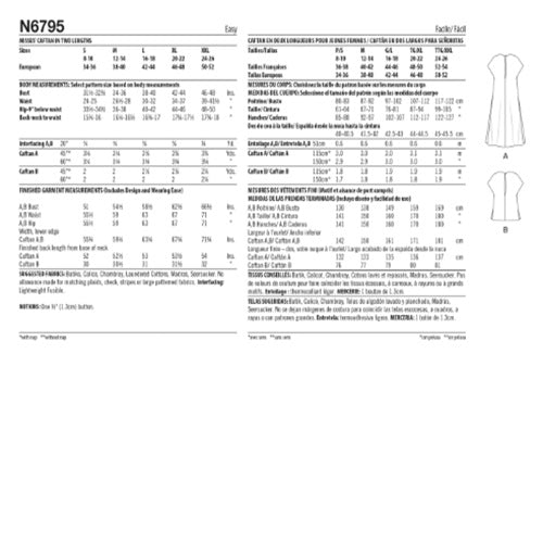New Look Sewing Pattern 6795 - Misses Caftan in Two Lengths