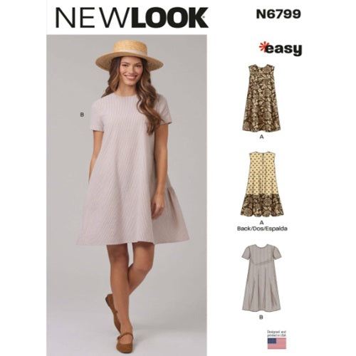 New Look Sewing Pattern 6799 - Misses’ Dress with Sleeve and Length Variations