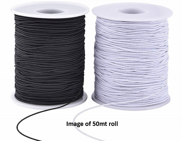 Elastic Cord - 1mm - Black or White - 1 Mt