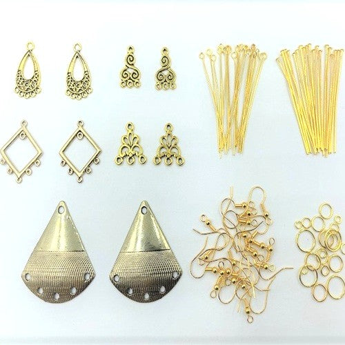 90 Piece Earrings Making Kit - Gold