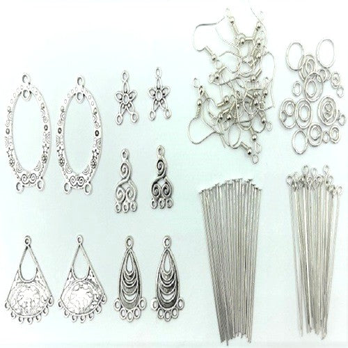 90 Piece Earrings Making Kit - Silver