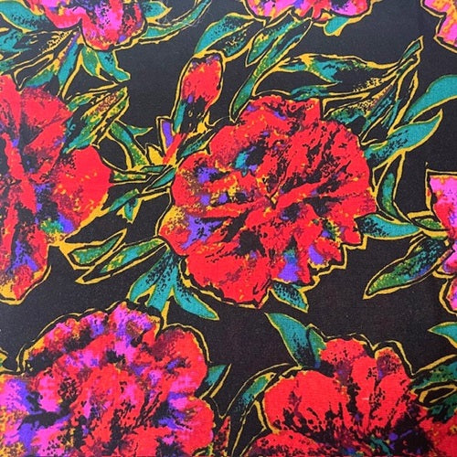Handmade Black & Red Floral Print Scrunchie Lanyard Soft Fabric Key Holder