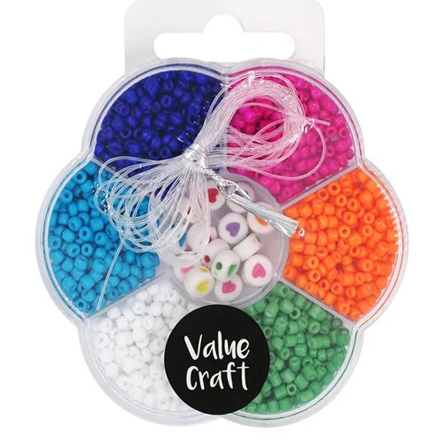 Plastic Acrylic Seed Bead Kits - Kids Craft - 70g Approx 1015 Pieces + 2mts Stretchy String