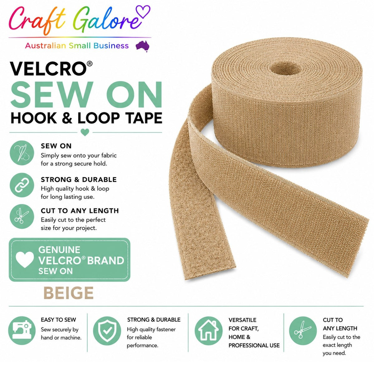 25mm Genuine Velcro® SEW ON - Hook & Loop Tape - 1mt
