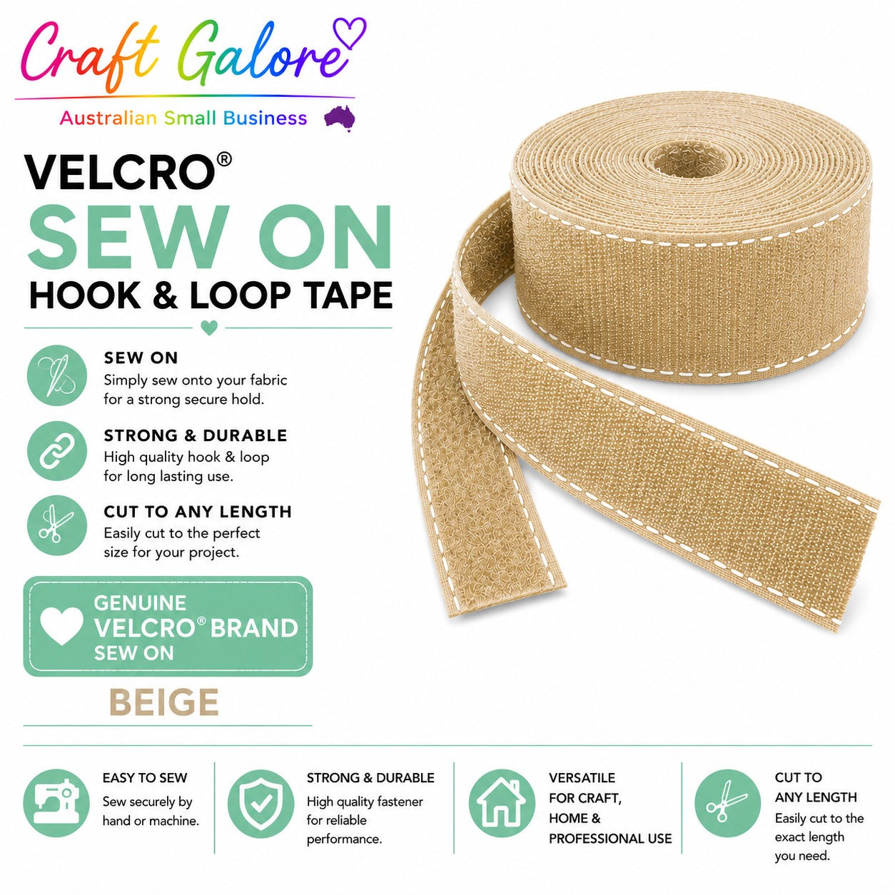Genuine Velcro® Sew On - Hook & Loop Tape - 1mt x 25mm