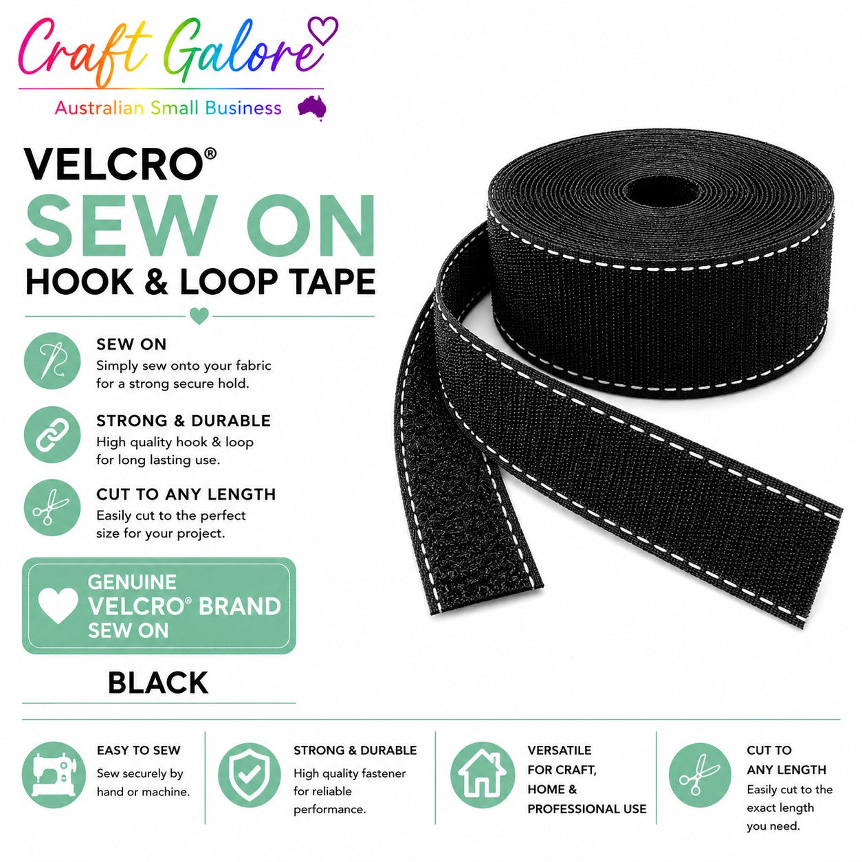 Genuine Velcro® Sew On - Hook & Loop Tape - 1mt x 25mm