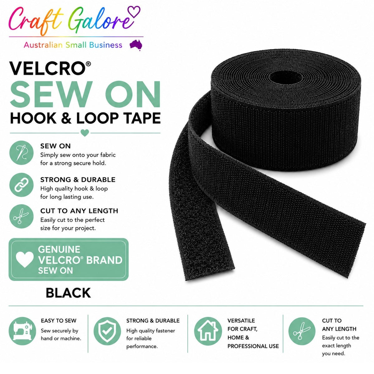25mm Genuine Velcro® SEW ON - Hook & Loop Tape - 1mt