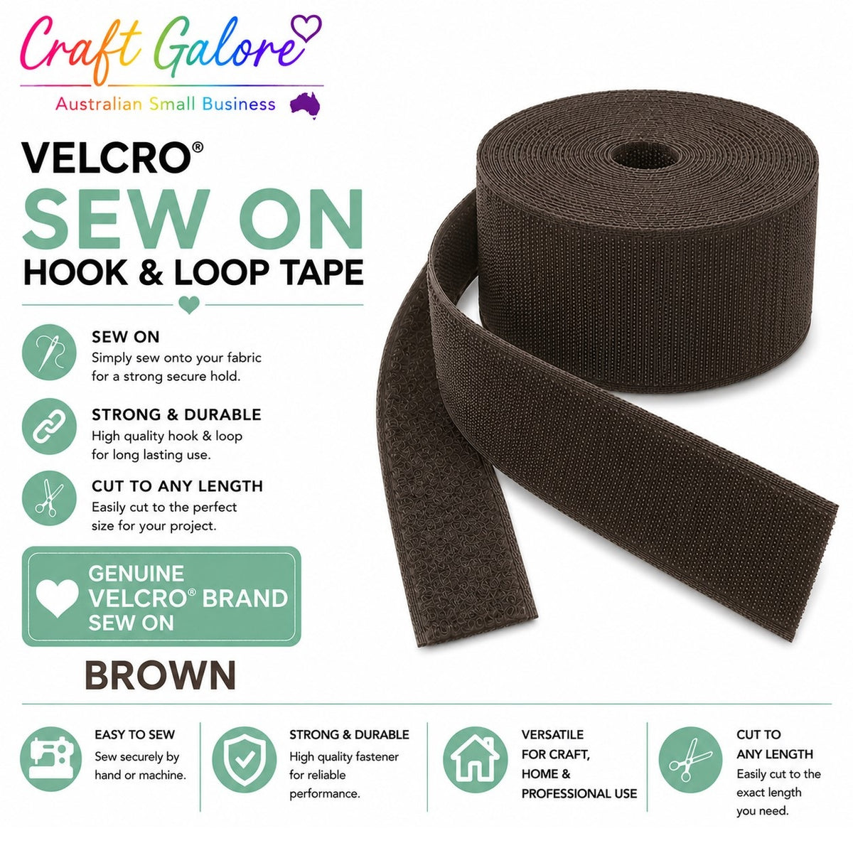 50mm Genuine Velcro® SEW ON - Hook & Loop Tape - 1mt