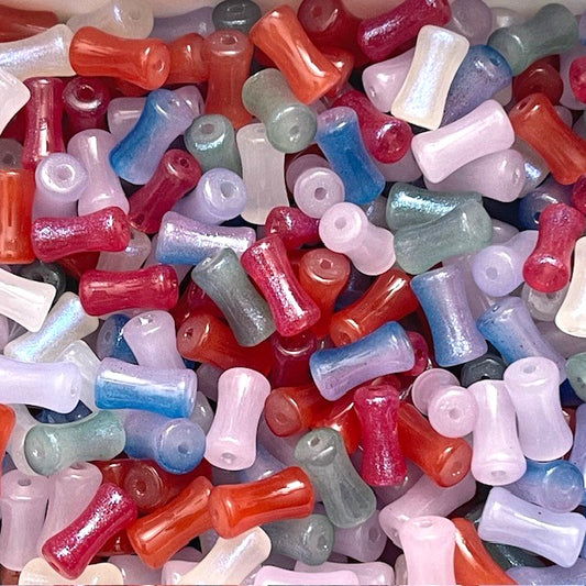 Glass Bamboo Beads - 12 x 7mm - Two Tone Mixed Colours - 50g 70 Pieces
