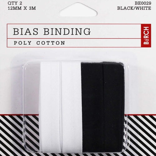 Birch Bias Binding Tape - 12mm - 3mts Black & 3mts White