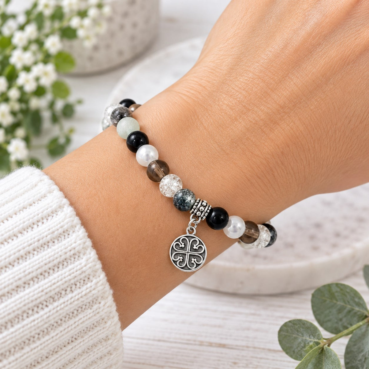 Handmade Stretchy Mystical Glass Bead Charm Bracelet - 8 Colours