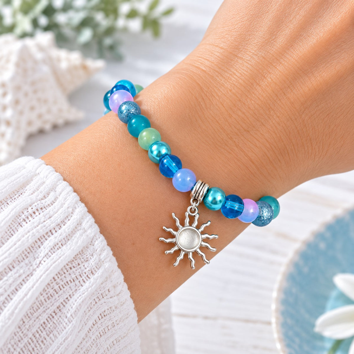 Handmade Stretchy Mystical Glass Bead Charm Bracelet - 8 Colours