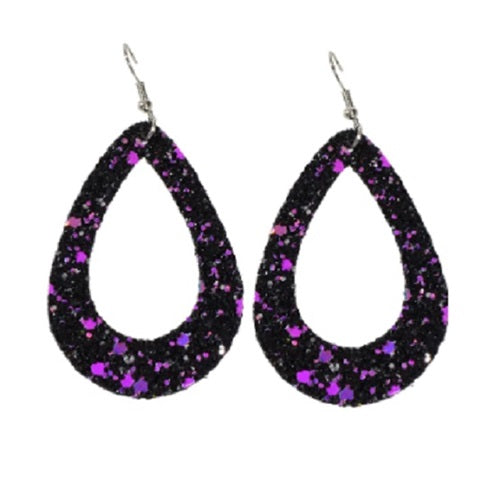 Boho Chic Gold or Black Leather Shining Sequins Water Drop Dangle Earrings