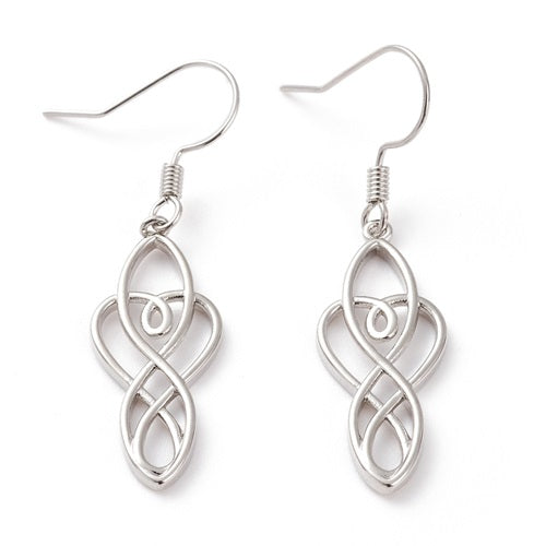 Brass Trinity Knot Hearts Dangle Earrings - Bright Silver or Gold