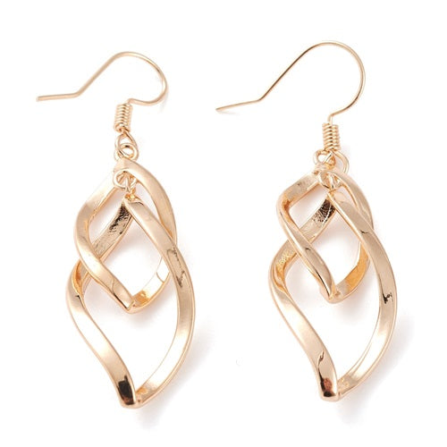 Brass Twist Rhombus Dangle Earrings - Bright Silver or Gold