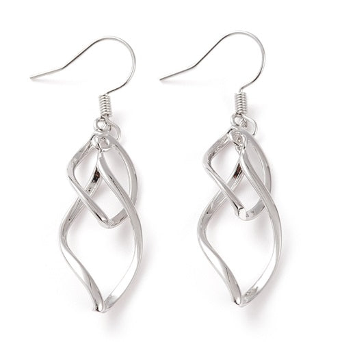 Brass Twist Rhombus Dangle Earrings - Bright Silver or Gold