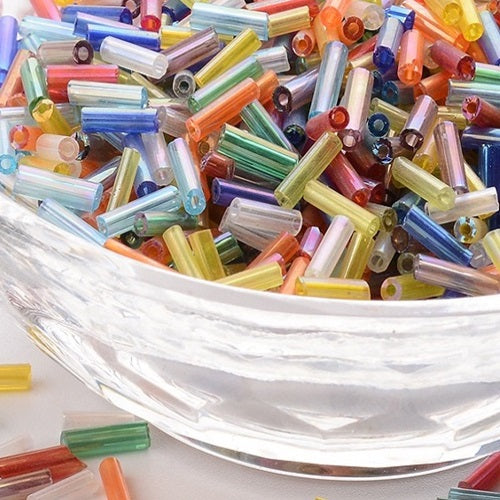 Glass Bugle Beads - Rainbow - 6mm x 2mm - 20g Approx 250+ Pieces