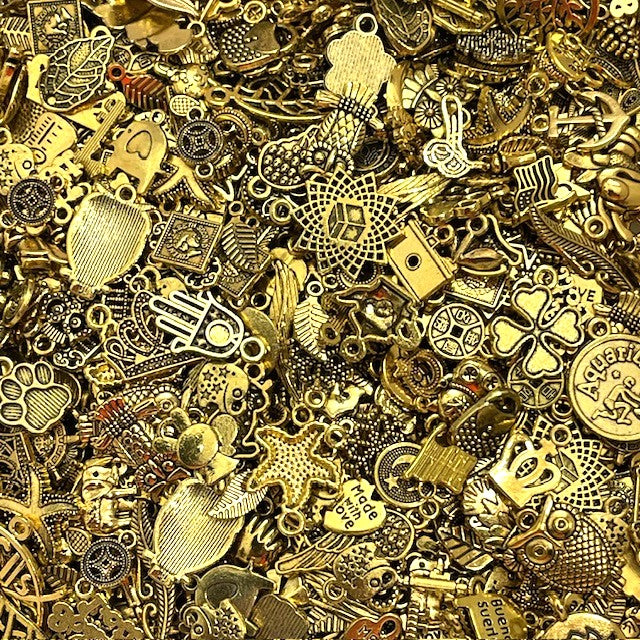 50 Mixed Metal Charms Gold Silver Assorted Shapes Sizes Jewellery Making DIY