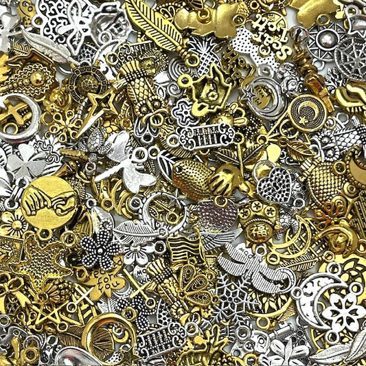 50 x Mixed Metal Charms - Gold / Mixed / Silver - Mixed Shapes & Sizes