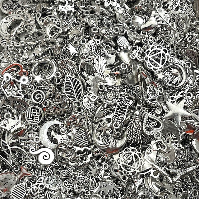 50 Mixed Metal Charms Gold Silver Assorted Shapes Sizes Jewellery Making DIY