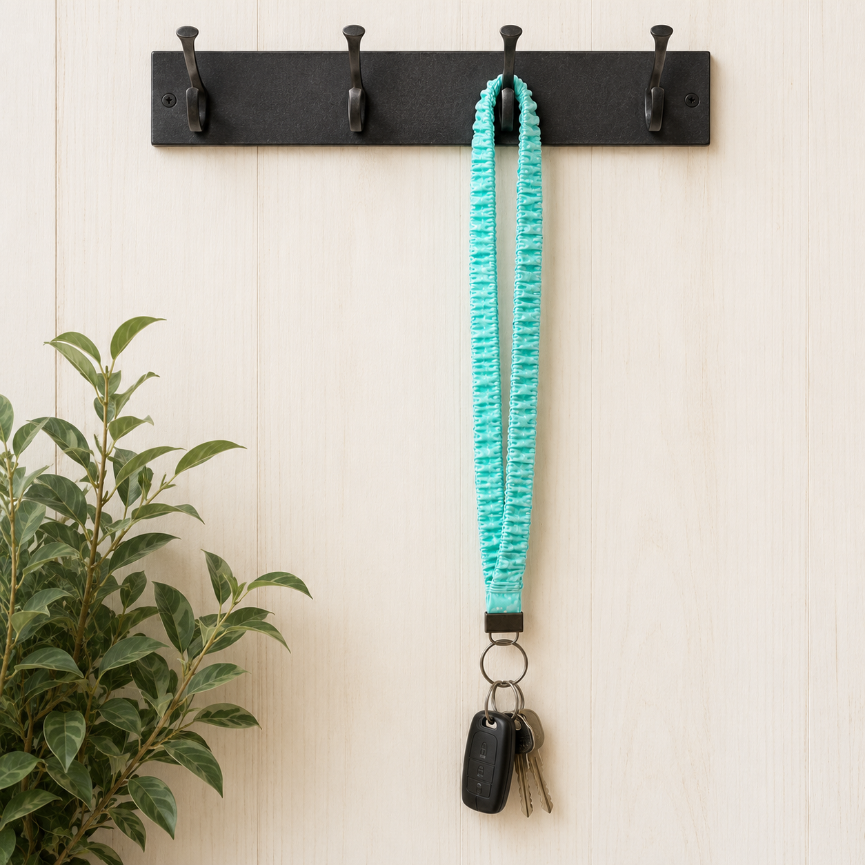 Handmade Mint Paisley Print Scrunchie Lanyard – Soft Fabric Key Holder