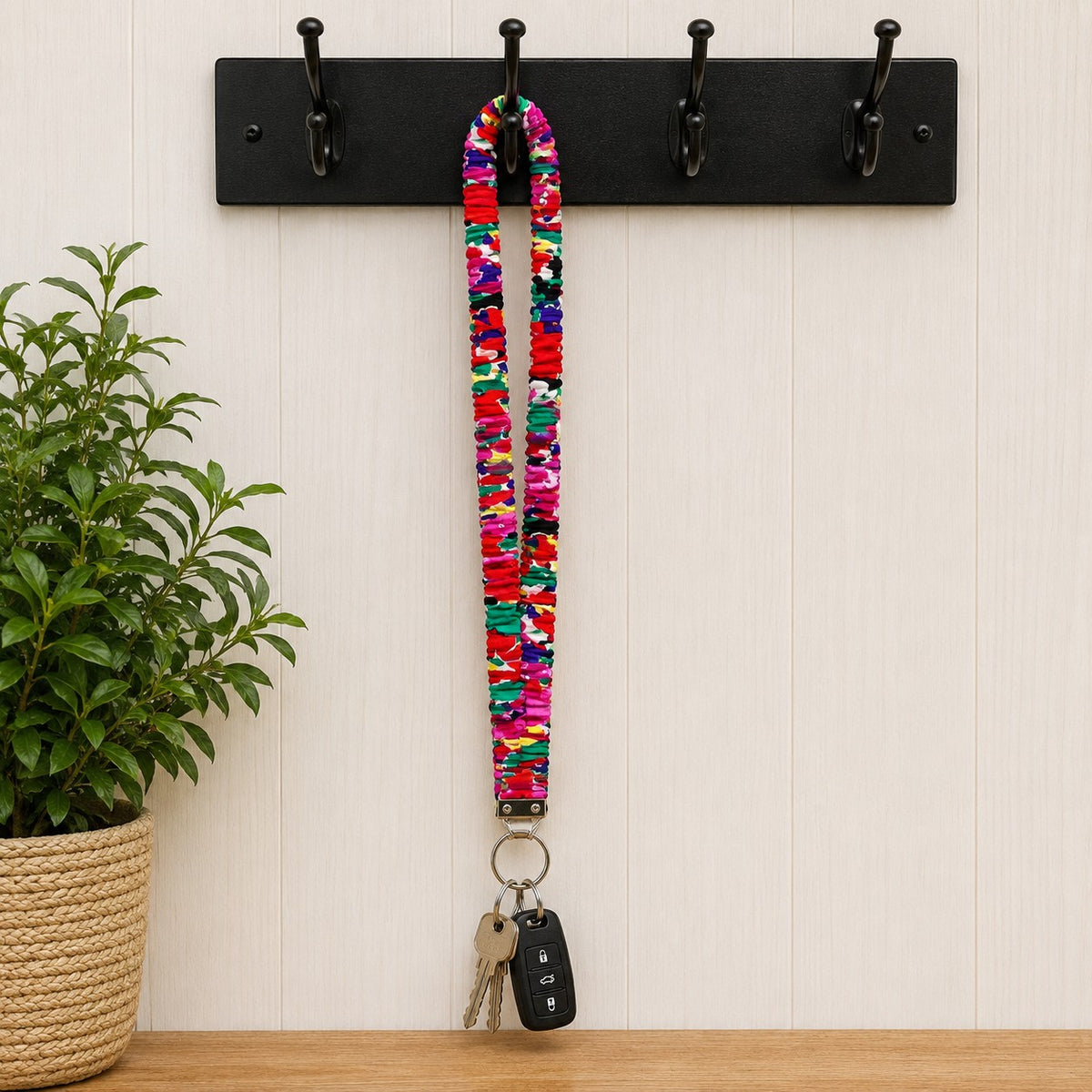 Handmade Colourful Floral Print Stretchy Scrunchie Lanyard – Soft Fabric Key Holder
