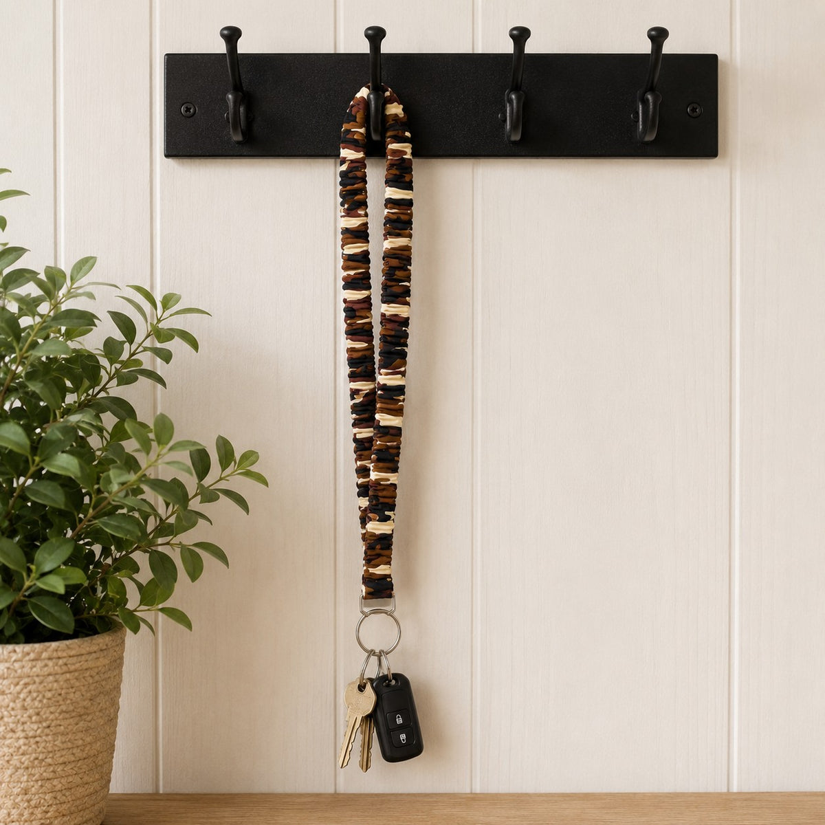 Handmade Chocolate Camo Print Stretchy Scrunchie Lanyard – Soft Fabric Key Holder