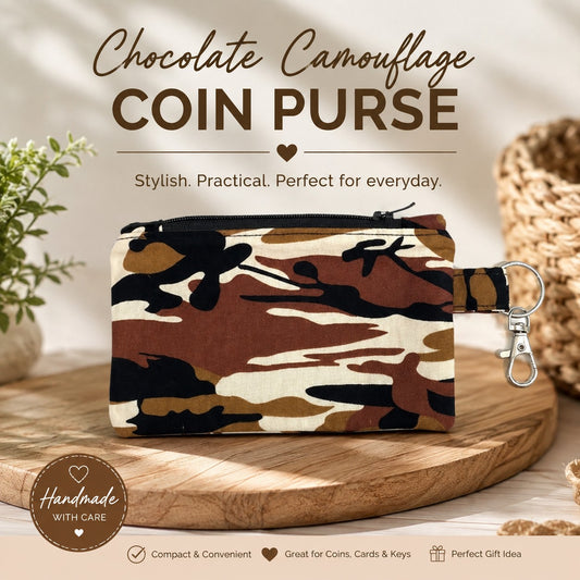 Chocolate Camouflage Coin Purse – Small Zipper Pouch with Keyring