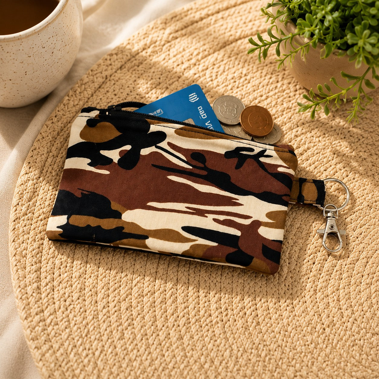 Chocolate Camouflage Coin Purse – Small Zipper Pouch with Keyring