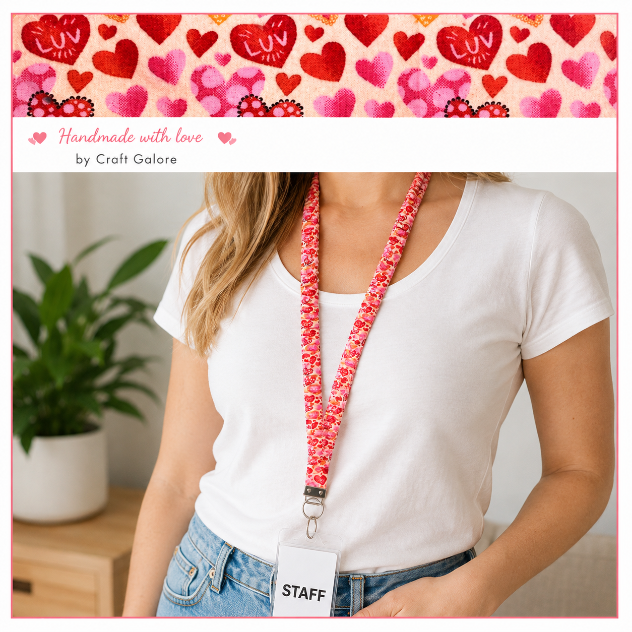 Handmade Heart Print Scrunchie Lanyard – Soft Fabric Key Holder