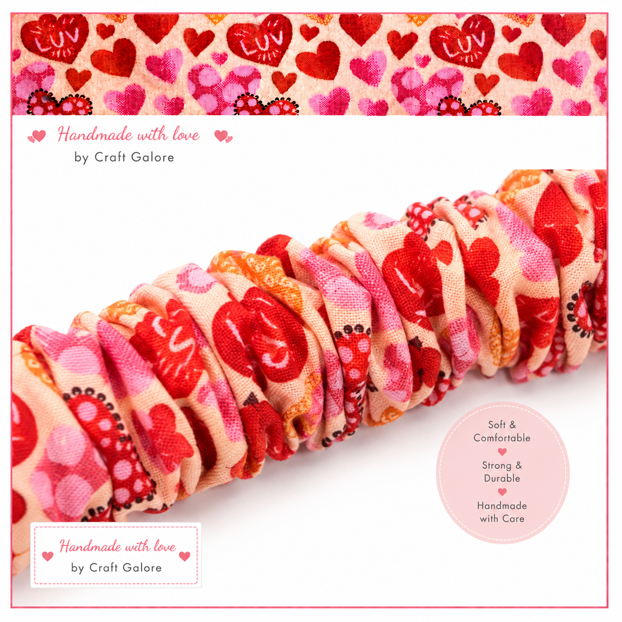 Handmade Heart Print Scrunchie Lanyard – Soft Fabric Key Holder