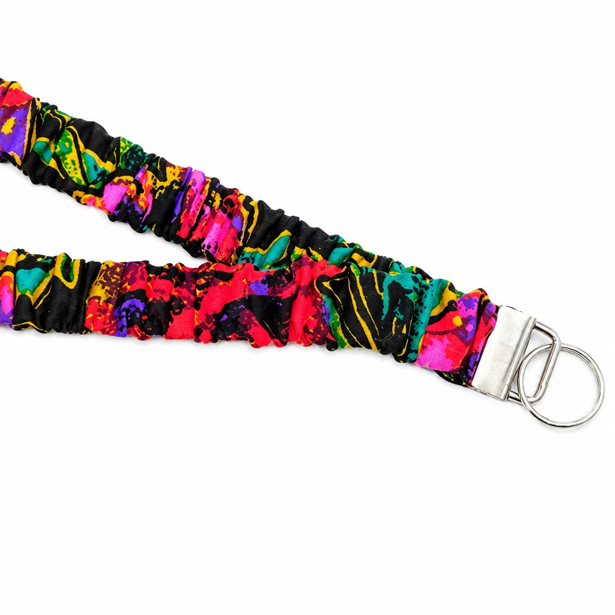 Handmade Black & Red Floral Print Scrunchie Lanyard Soft Fabric Key Holder