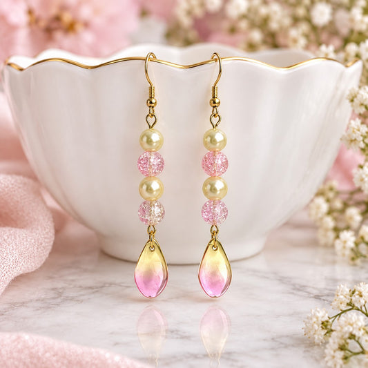 DIY Earring Making Kit Pink Yellow Leaf Glass Bead Dangle Jewellery Craft