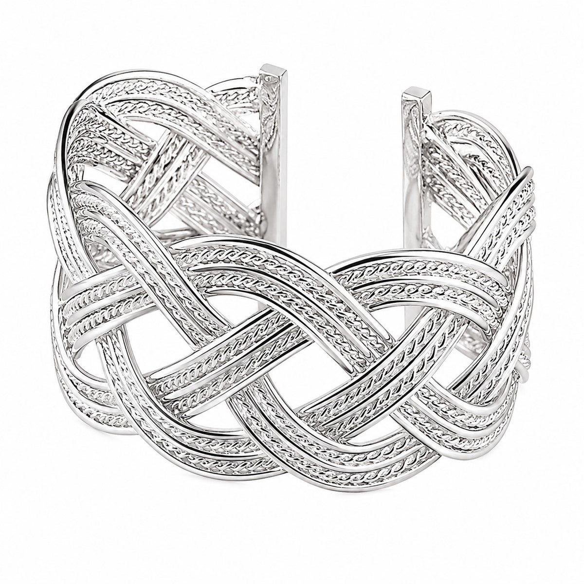 Braided Mesh Brass Cuff Bangle – 70mm – Silver Plated