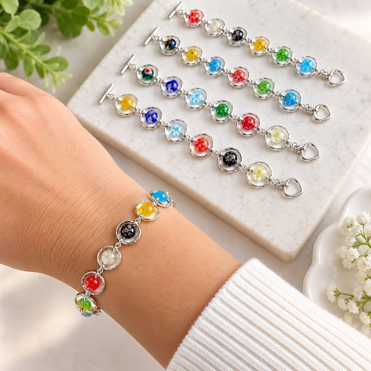 Millefiori Glass Bead Bracelet – Colourful & Eye-Catching