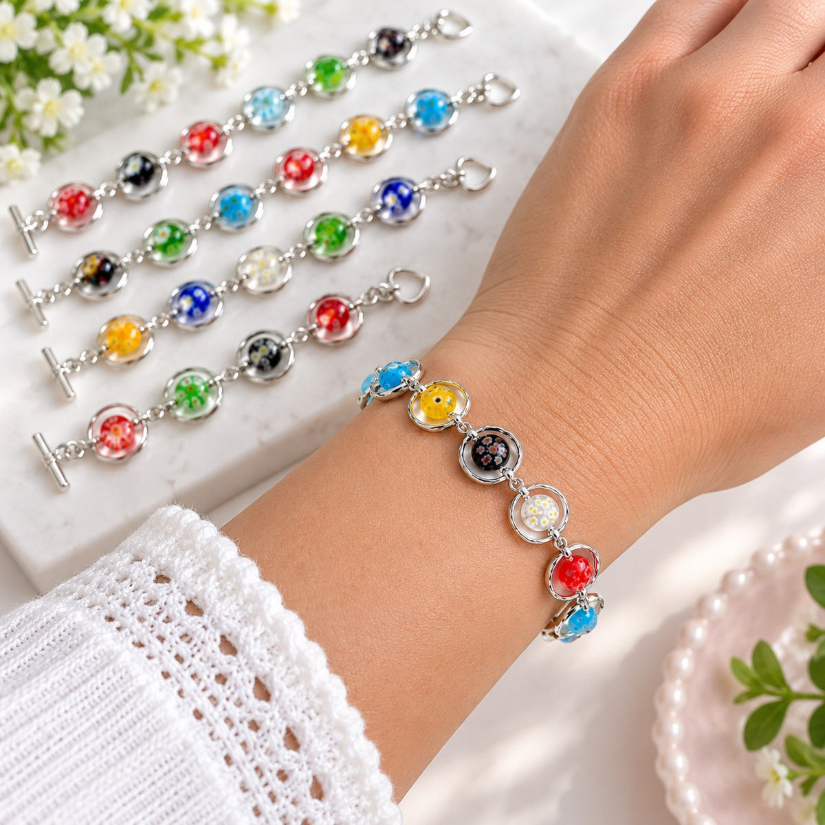 Millefiori Glass Bead Bracelet – Colourful & Eye-Catching