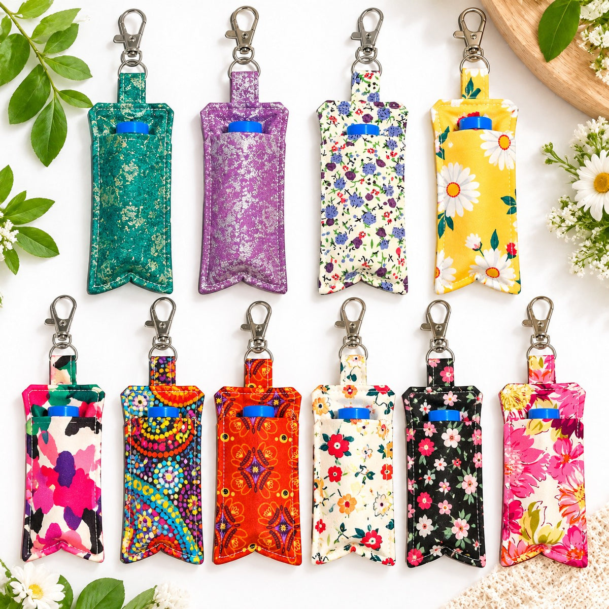 Handmade Lip Balm Holder Keyring – Fabric Lip Balm Chapstick Case – Multiple Patterns