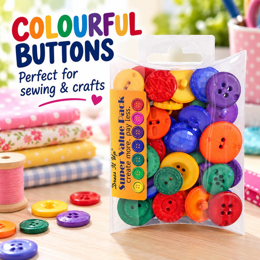 Jesse James Assorted Craft Buttons – Colourful Plastic Sewing & Craft Buttons