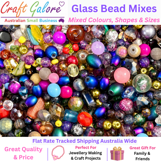 50g Glass Bead Mixes - 80 to 100 Pieces - Size 4mm to 12mm - 11 Colours