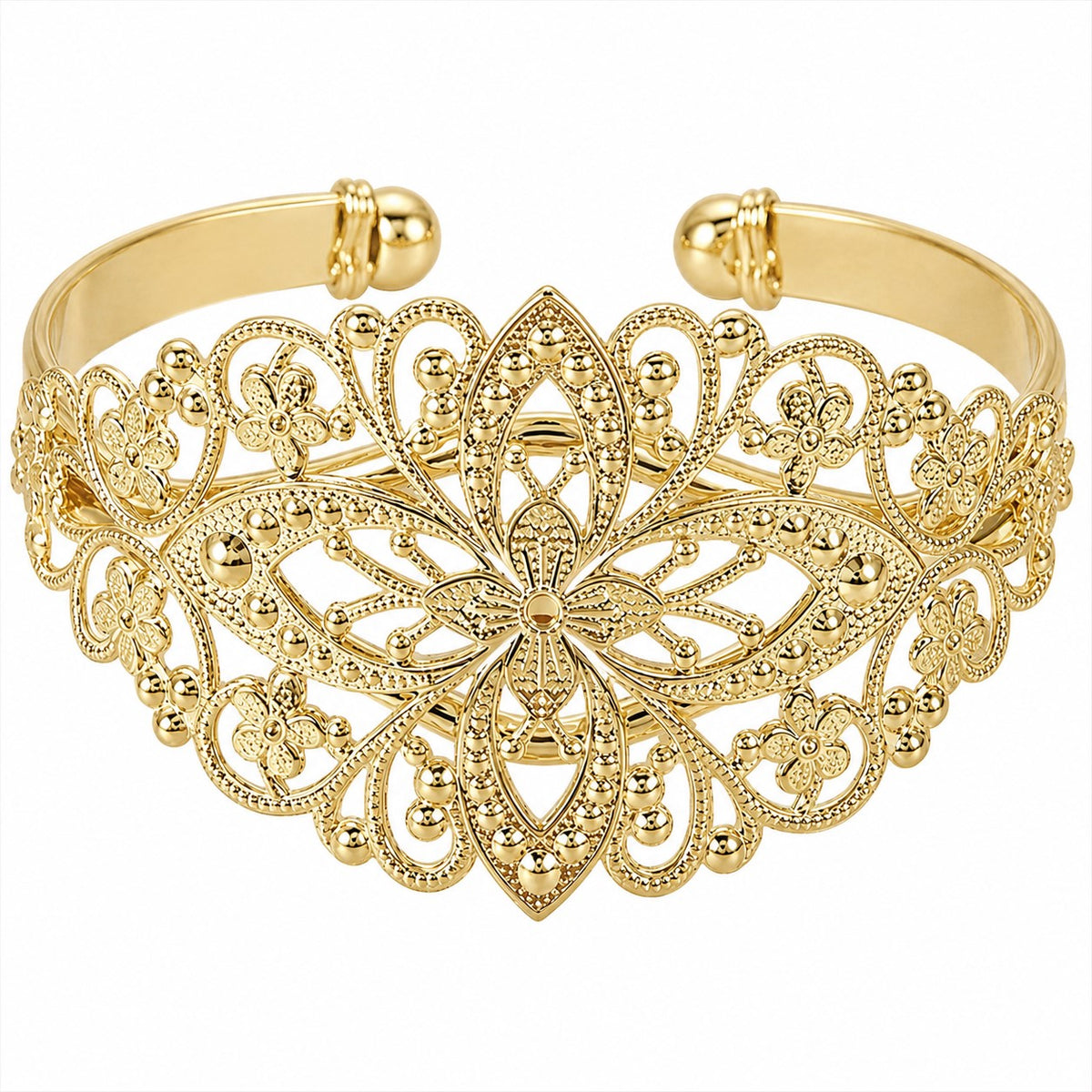 Filigree Brass Cuff Bangle – 58mm – Gold Plated
